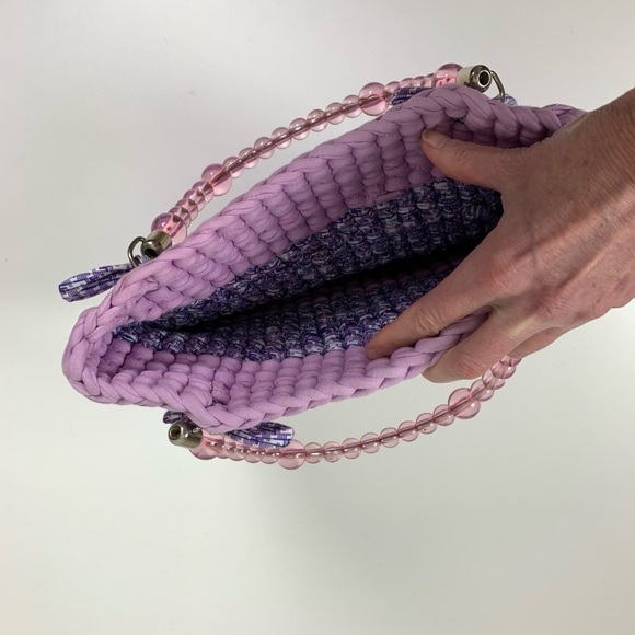 Mauve Crocheted handbag with Bead Handles - Picture 2 of 5